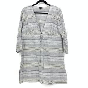 Talbots Linen V-Neck 3/4 Sleeve Womens Size Medium Blue White Yellow Striped